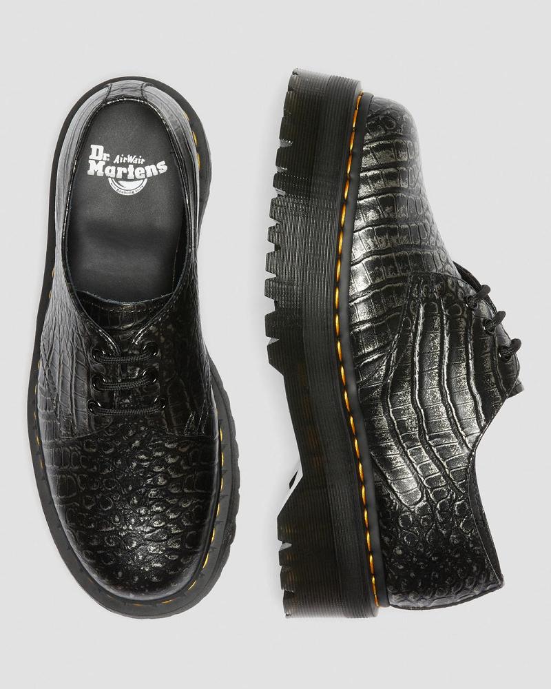 Zapatos Plataforma Dr Martens 1461 Croc Emboss Cuero Hombre Negros | MX 198VRW